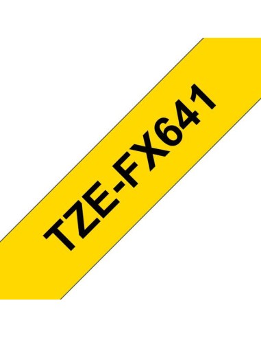 Fita Laminada Flexível Original Brother TZeFX641 de Etiquetas - Texto preto sobre fundo amarelo - Largura 18mm x 8 metros