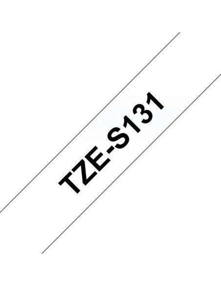 Brother TZeS131 Fita Laminada Super Adesiva Original de Etiquetas - Texto preto sobre fundo transparente - Largura 12mm x 8 met