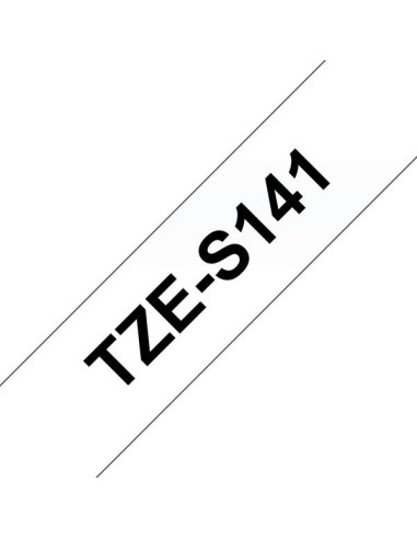 Brother TZeS141 Fita Laminada Super Adesiva Original para Etiquetas - Texto preto sobre fundo transparente - Largura 18mm x 8 m