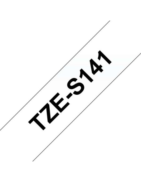 Brother TZeS141 Fita Laminada Super Adesiva Original para Etiquetas - Texto preto sobre fundo transparente - Largura 18mm x 8 m