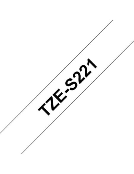 Brother TZeS221 Fita Laminada Super Adesiva Original de Etiquetas - Texto preto sobre fundo branco - Largura 9mm x 8 metros