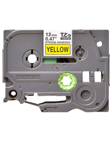 Brother TZeS631 Fita Laminada Super Adesiva Original de Etiquetas - Texto preto sobre fundo amarelo - Largura 12mm x 8 metros