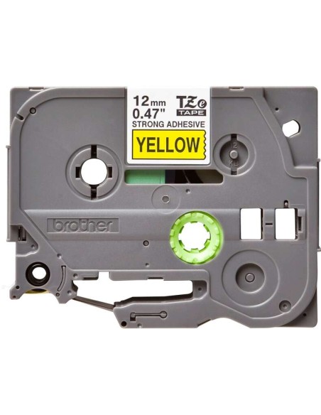 Brother TZeS631 Fita Laminada Super Adesiva Original de Etiquetas - Texto preto sobre fundo amarelo - Largura 12mm x 8 metros