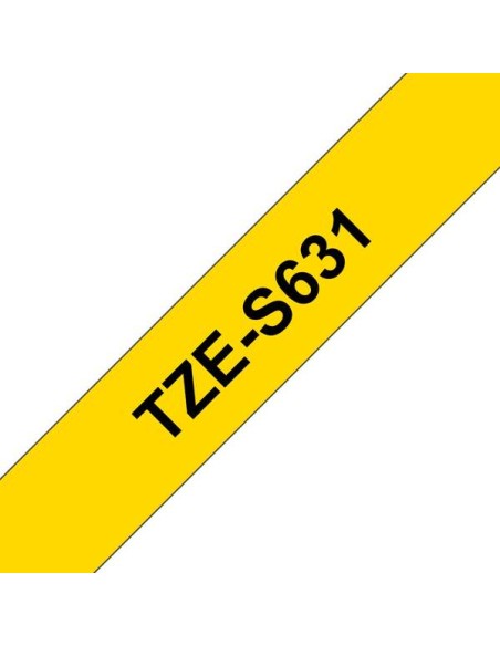 Brother TZeS631 Fita Laminada Super Adesiva Original de Etiquetas - Texto preto sobre fundo amarelo - Largura 12mm x 8 metros
