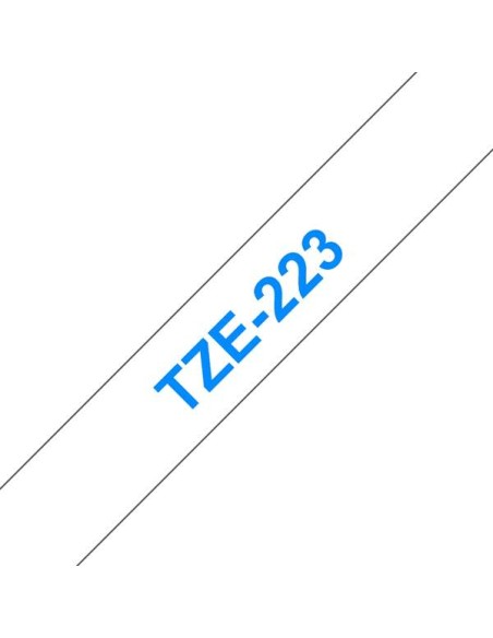 Brother TZe223 Fita Laminada Original de Etiquetas - Texto azul sobre fundo branco - Largura 9mm x 8 metros