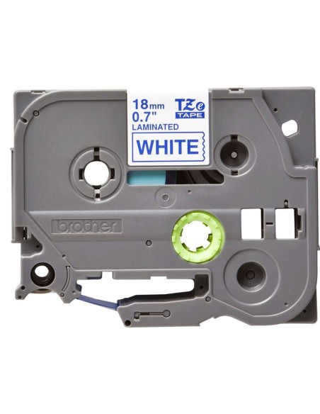 Brother TZe243 Fita Laminada Original de Etiquetas - Texto azul sobre fundo branco - Largura 18mm x 8 metros