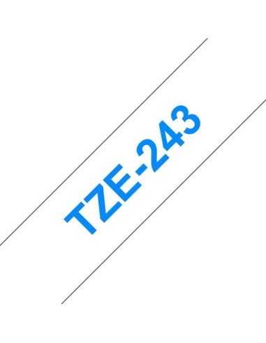 Brother TZe243 Fita Laminada Original de Etiquetas - Texto azul sobre fundo branco - Largura 18mm x 8 metros