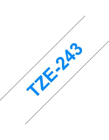 Brother TZe243 Fita Laminada Original de Etiquetas - Texto azul sobre fundo branco - Largura 18mm x 8 metros