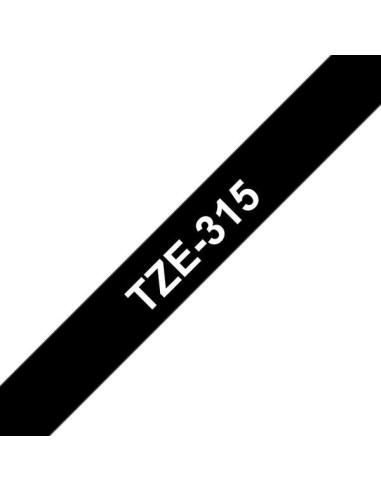 Brother TZe315 Fita Laminada Original de Etiquetas - Texto branco sobre fundo preto - Largura 6mm x 8 metros