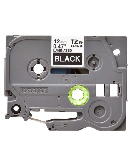 Brother TZe335 Fita Laminada Original de Etiquetas - Texto branco sobre fundo preto - Largura 12mm x 8 metros