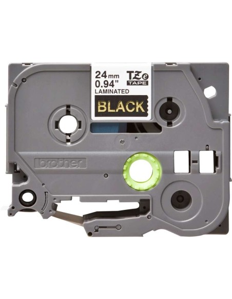 Fita Laminada Original Brother TZe354 de Etiquetas - Texto dourado sobre fundo preto - Largura 24mm x 8 metros