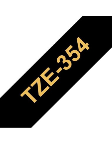 Fita Laminada Original Brother TZe354 de Etiquetas - Texto dourado sobre fundo preto - Largura 24mm x 8 metros