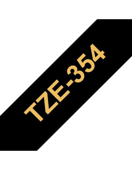 Fita Laminada Original Brother TZe354 de Etiquetas - Texto dourado sobre fundo preto - Largura 24mm x 8 metros