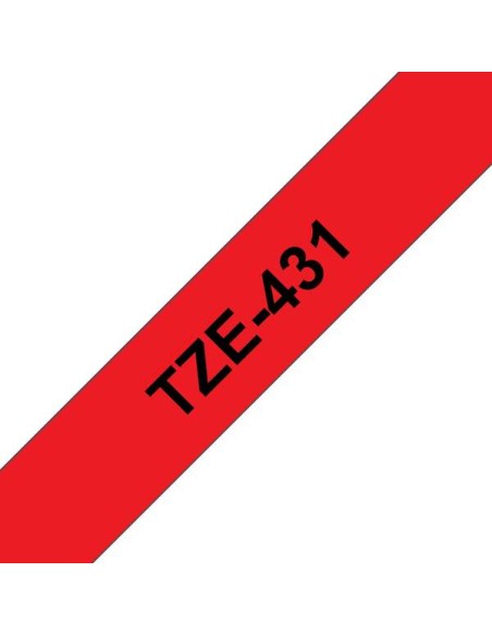 Brother TZe431 Fita Laminada Original de Etiquetas - Texto preto sobre fundo vermelho - Largura 12mm x 8 metros