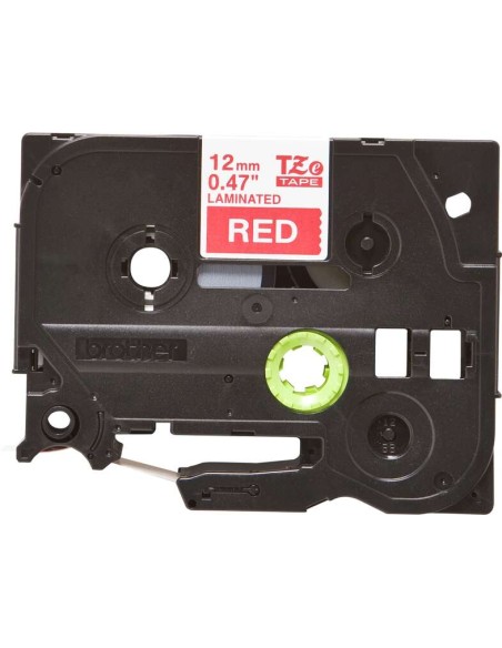 Fita Laminada Original Brother TZe435 de Etiquetas - Texto branco sobre fundo vermelho - Largura 12mm x 8 metros
