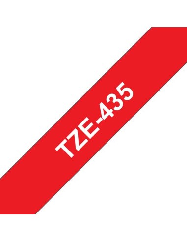 Fita Laminada Original Brother TZe435 de Etiquetas - Texto branco sobre fundo vermelho - Largura 12mm x 8 metros