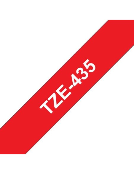 Fita Laminada Original Brother TZe435 de Etiquetas - Texto branco sobre fundo vermelho - Largura 12mm x 8 metros