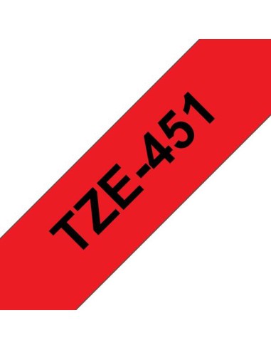 Brother TZe451 Fita Laminada Original de Etiquetas - Texto preto sobre fundo vermelho - Largura 24mm x 8 metros