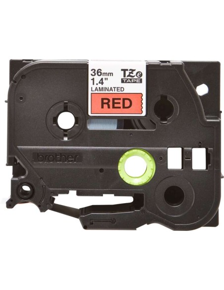Fita Laminada Original Brother TZe461 para Etiquetas - Texto preto sobre fundo vermelho - Largura 36mm x 8 metros