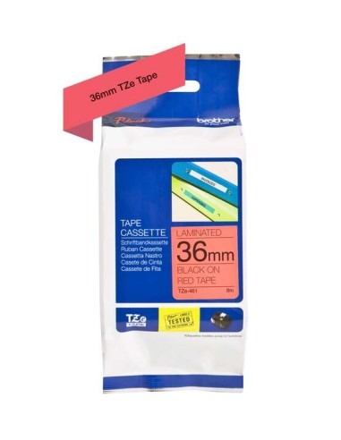 Fita Laminada Original Brother TZe461 para Etiquetas - Texto preto sobre fundo vermelho - Largura 36mm x 8 metros
