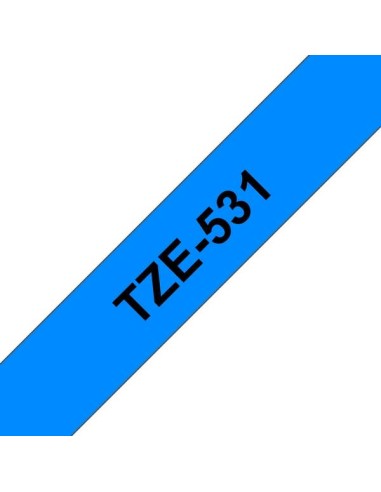 Brother TZe531 Fita Laminada Original de Etiquetas - Texto preto sobre fundo azul - Largura 12mm x 8 metros