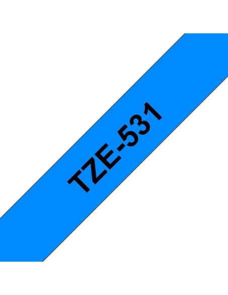Brother TZe531 Fita Laminada Original de Etiquetas - Texto preto sobre fundo azul - Largura 12mm x 8 metros