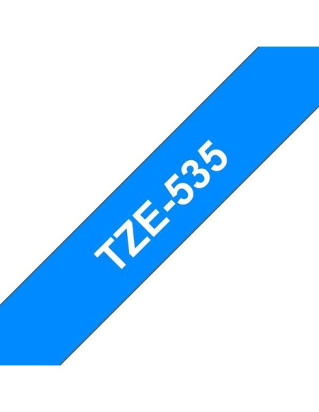 Fita Laminada Original Brother TZe535 para Etiquetas - Texto branco sobre fundo azul - Largura 12mm x 8 metros