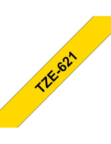 Brother TZe621 Fita Laminada Original de Etiquetas - Texto preto sobre fundo amarelo - Largura 9mm x 8 metros