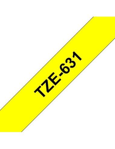 Fita Laminada Original Brother TZe631 para Etiquetas - Texto preto sobre fundo amarelo - Largura 12mm x 8 metros