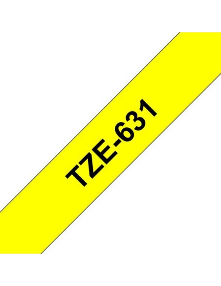 Fita Laminada Original Brother TZe631 para Etiquetas - Texto preto sobre fundo amarelo - Largura 12mm x 8 metros