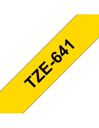 Brother TZe641 Fita Laminada Original de Etiquetas - Texto preto sobre fundo amarelo - Largura 18mm x 8 metros