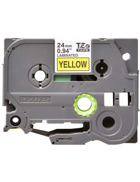 Brother TZe651 Fita Laminada Original de Etiquetas - Texto preto sobre fundo amarelo - Largura 24mm x 8 metros