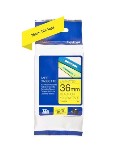 Brother TZe661 Fita Laminada Original de Etiquetas - Texto preto sobre fundo amarelo - Largura 36mm x 8 metros