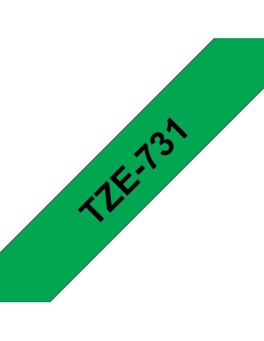 Brother TZe731 Fita Laminada Original de Etiquetas - Texto preto sobre fundo verde - Largura 12mm x 8 metros