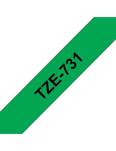 Brother TZe731 Fita Laminada Original de Etiquetas - Texto preto sobre fundo verde - Largura 12mm x 8 metros