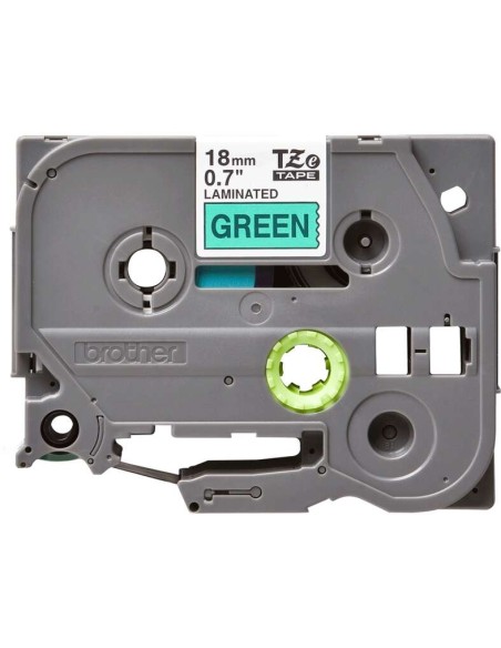 Brother TZe741 Fita Laminada Original de Etiquetas - Texto preto sobre fundo verde - Largura 18mm x 8 metros