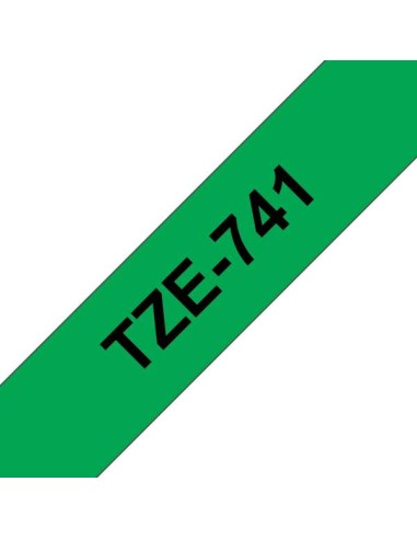 Brother TZe741 Fita Laminada Original de Etiquetas - Texto preto sobre fundo verde - Largura 18mm x 8 metros