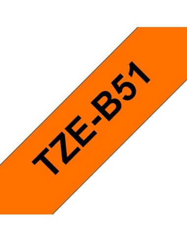Fita Laminada Fluorescente Original Brother TZeB51 para Etiquetas - Texto preto sobre fundo branco - Largura 24mm x 5 metros