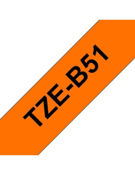 Fita Laminada Fluorescente Original Brother TZeB51 para Etiquetas - Texto preto sobre fundo branco - Largura 24mm x 5 metros