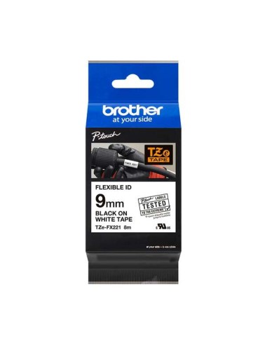 Brother TZeFX221 Fita Laminada Flexível Original de Etiquetas - Texto preto sobre fundo branco - Largura 9mm x 8 metros