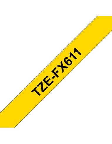 Brother TZeFX611 Fita Laminada Flexível Original para Etiquetas - Texto preto sobre fundo amarelo - Largura 6mm x 8 metros