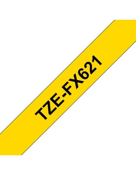 Brother TZeFX621 Fita Laminada Flexível Original de Etiquetas - Texto preto sobre fundo amarelo - Largura 9mm x 8 metros