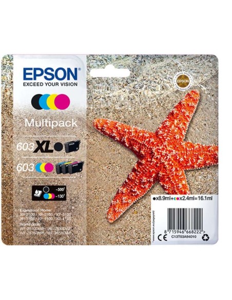 Epson 603XL/603 Conjunto de 4 Cartuchos de Tinta Originais - C13T03A94010