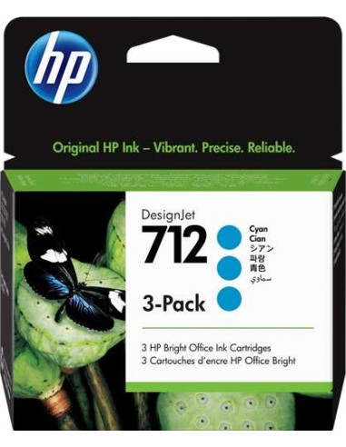 HP 712 Ciano Pack de 3 Cartuchos de Tinta Originais - 3ED77A
