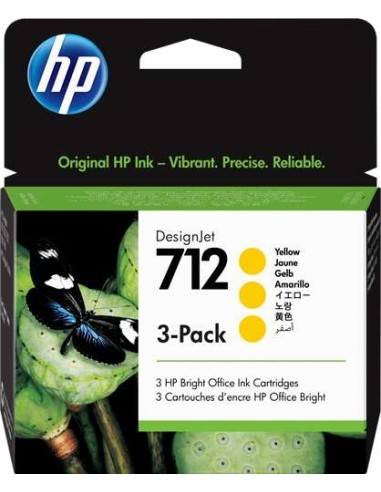 HP 712 Amarelo Pack de 3 Cartuchos de Tinta Originais - 3ED79A