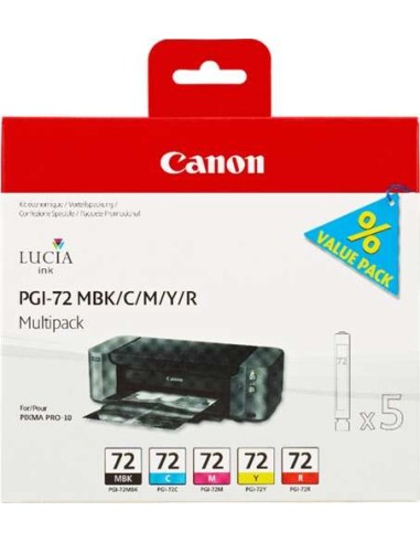 Canon PGI72 Pack de 5 Cartuchos de Tinta Originais - Preto Mate, Ciano, Magenta, Amarelo, Vermelho - 6402B009
