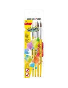 Eberhard Faber Winner Pack com 4 Pincéis de Cerdas e Pelo de Pônei Tamanhos 8, 12 - Virola de Alumínio