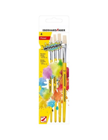 Eberhard Faber Winner Pack com 4 Pincéis de Cerdas Tamanhos 6, 8, 10, 12 - Virola de Alumínio