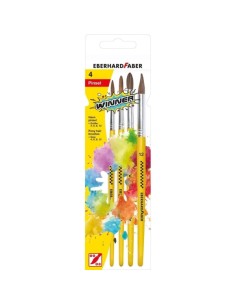 Eberhard Faber Winner Pack com 4 Pincéis de Cabelo de Pónei Tamanhos 4, 6, 8, 12 - Virola de Alumínio