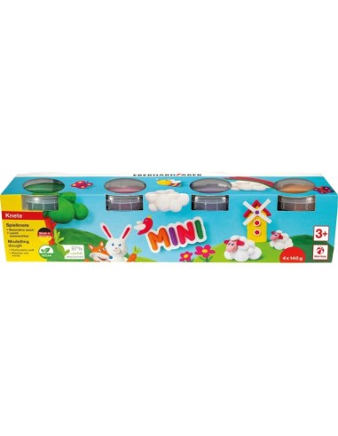 Eberhard Faber Mini Kids Pack com 4 Potes 140g de Massa de Modelar - 97% Ingredientes Naturais - Cores Laranja, Roxo, Rosa e Ve